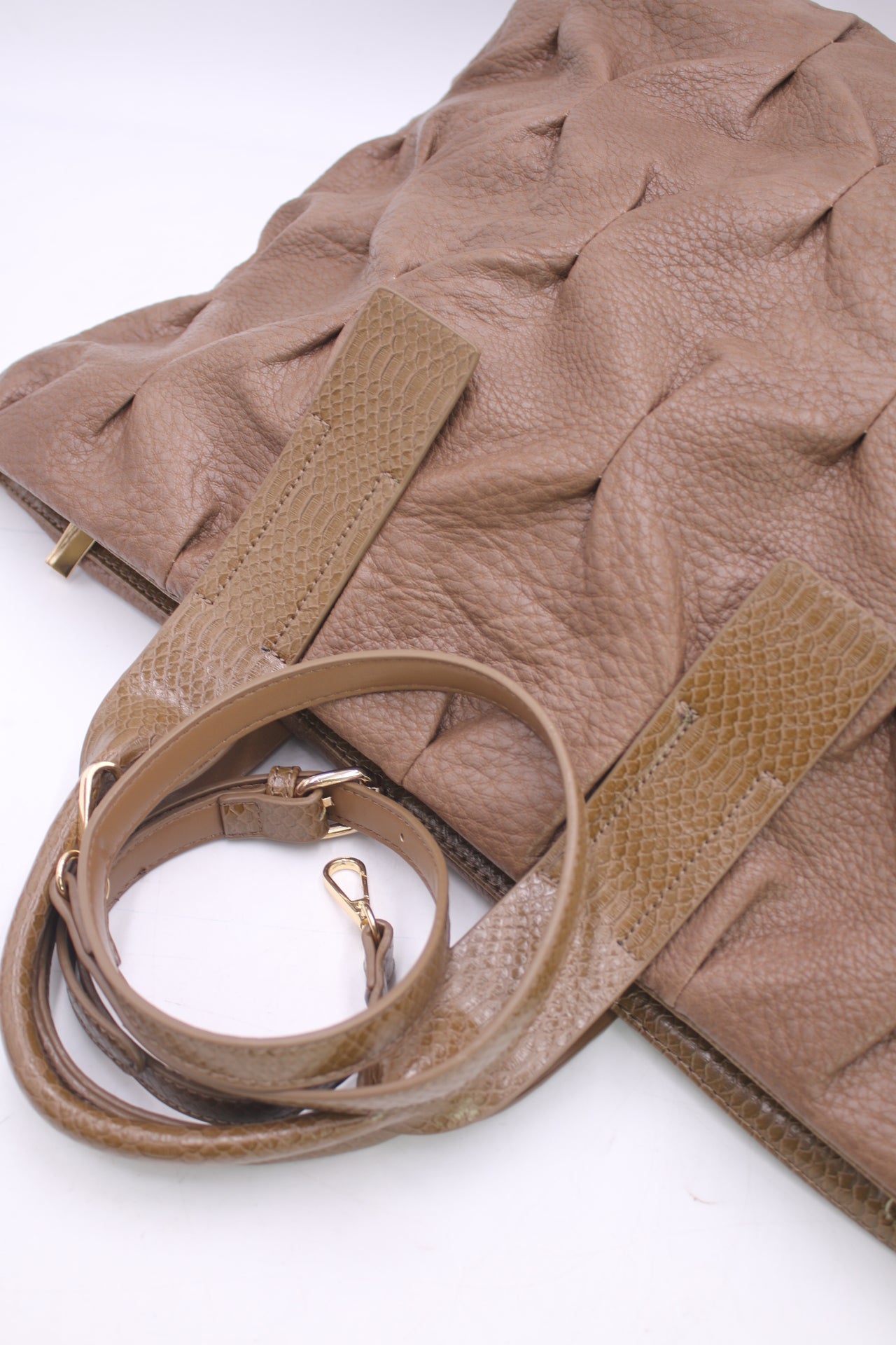 Ruched Tote Bag: Brown