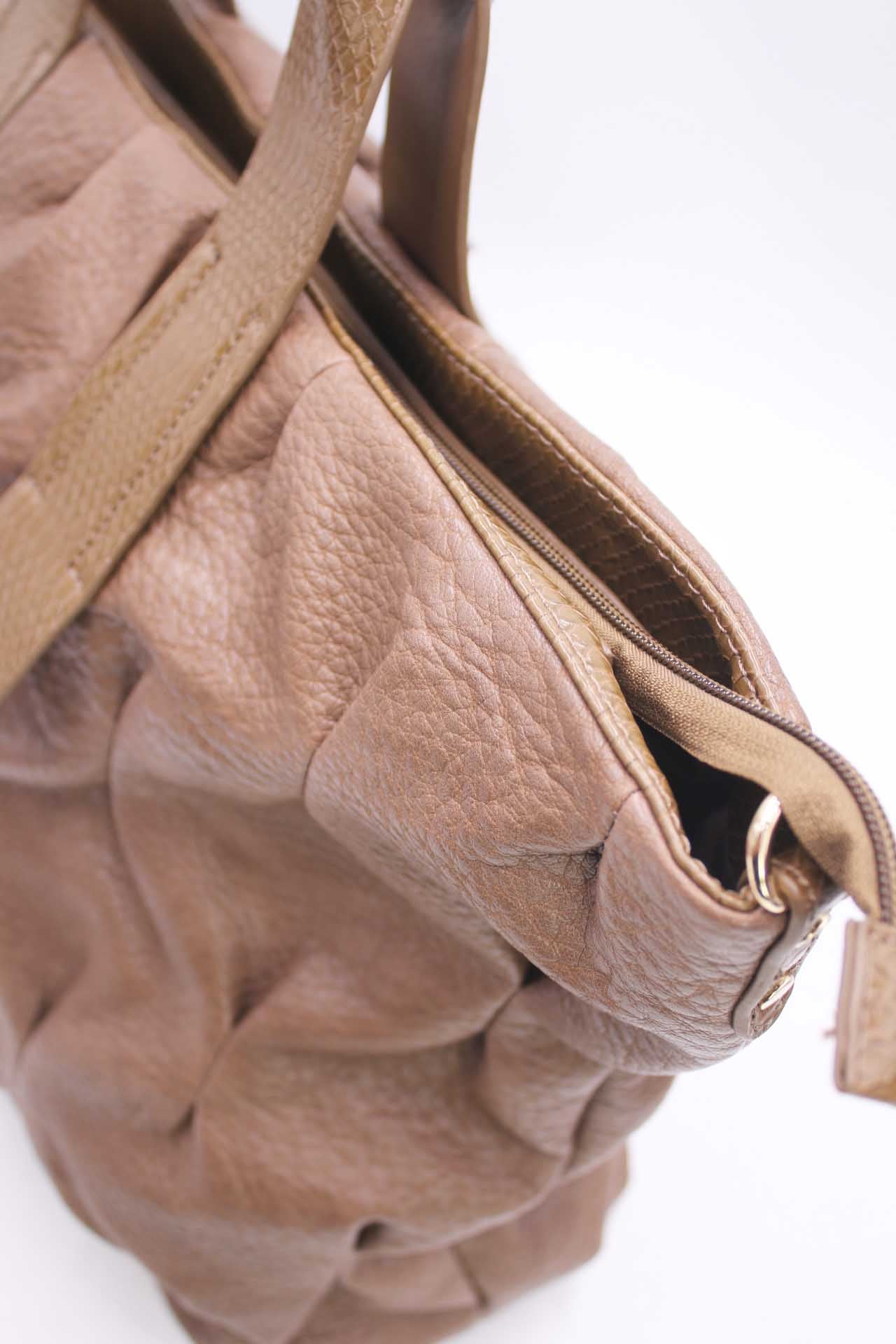 Ruched Tote Bag: Brown