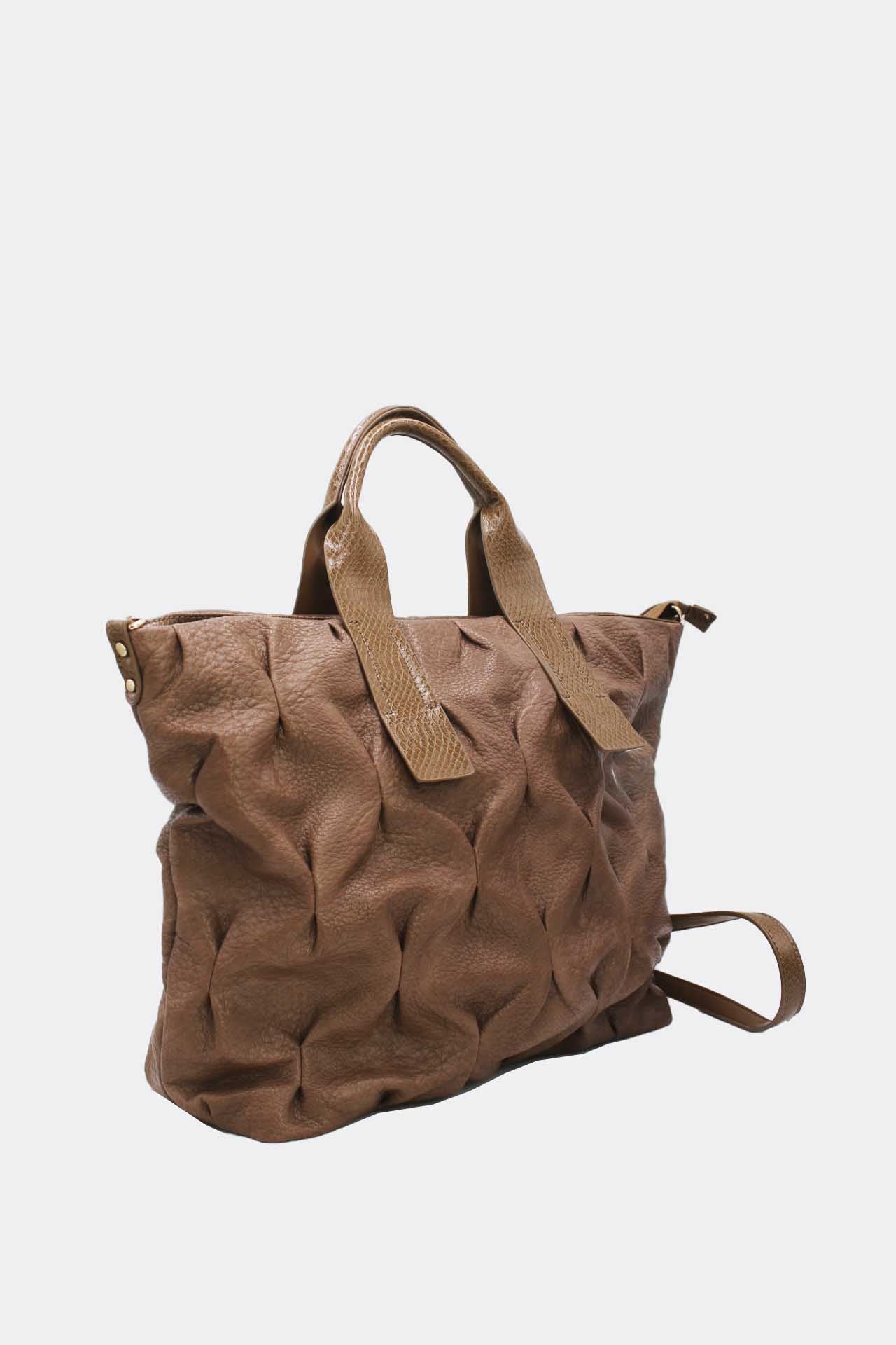 Ruched Tote Bag: Brown